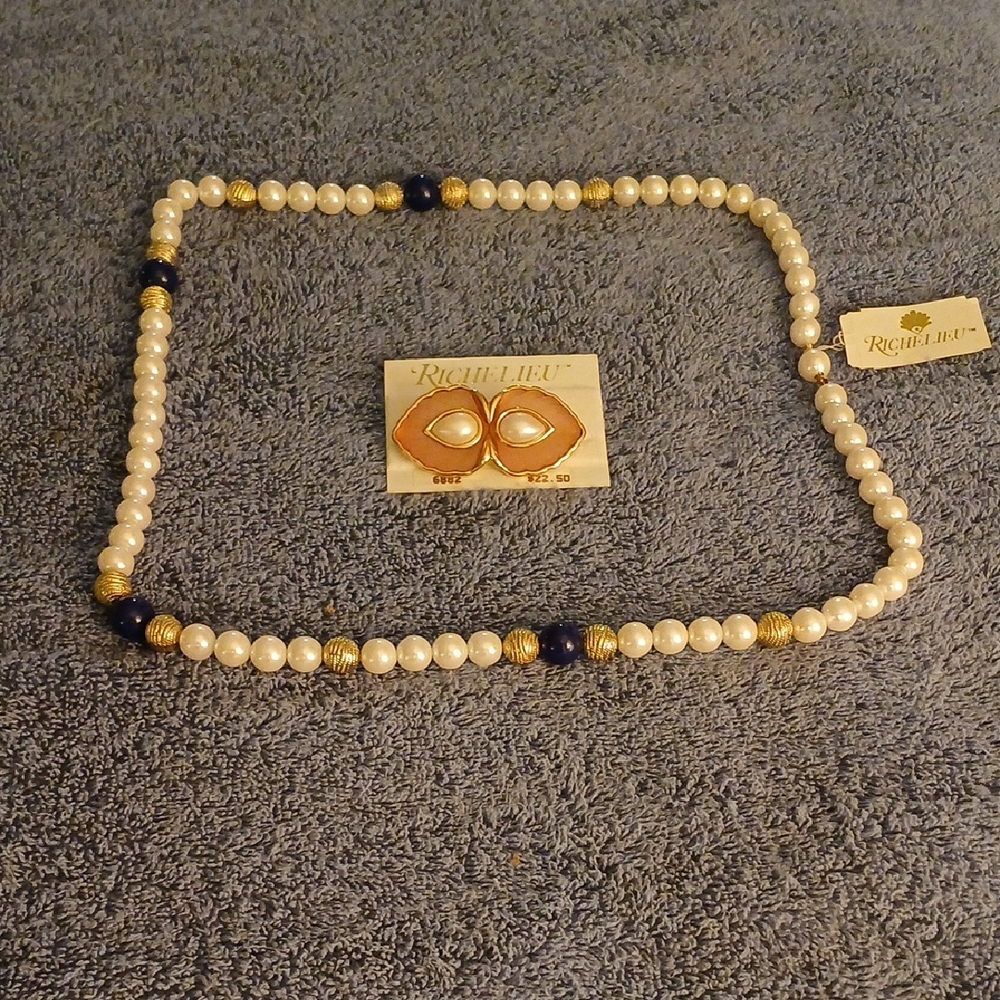 Vintage Richelieu Faux Pearl Necklace And Brooch Pin